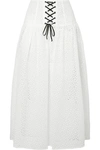 MARYSIA RIVIERA LACE-UP BRODERIE ANGLAISE COTTON MIDI SKIRT