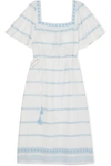 TORY BURCH EMBROIDERED LINEN AND COTTON-BLEND GAUZE DRESS