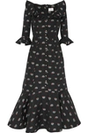 ERDEM OPALINE RUFFLED EMBROIDERED COTTON-BLEND MIDI DRESS