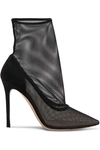 GIANVITO ROSSI 105 MESH AND SUEDE SOCK BOOTS