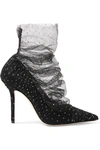 JIMMY CHOO LAVISH 100 GLITTERED TULLE AND SUEDE PUMPS