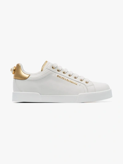 DOLCE & GABBANA WHITE PORTOFINO LEATHER SNEAKERS,CK1602AN29813442445