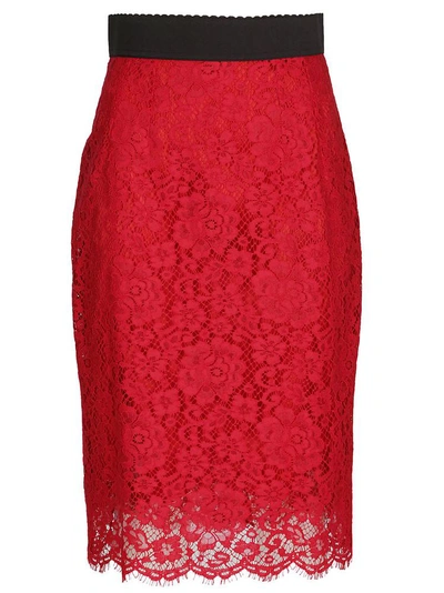 Dolce & Gabbana Cordonetto Lace Pencil Skirt In Red