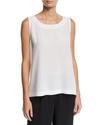 Eskandar Lightweight Silk A-line Shell In White