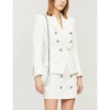 BALMAIN WOMEN'S WHITE TEXTURED DOUBLE-BREASTED COTTON BLAZER