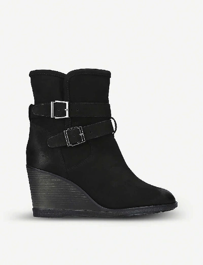 Kurt Geiger Rhona Shearling-lined Leather Wedge Boots In Black