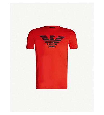 Emporio Armani Large Eagle Logo Cotton T-shirt In Red