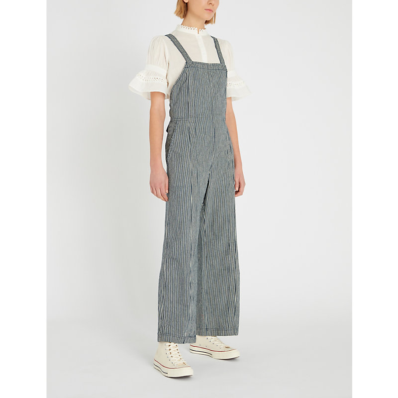 striped denim jumpsuit