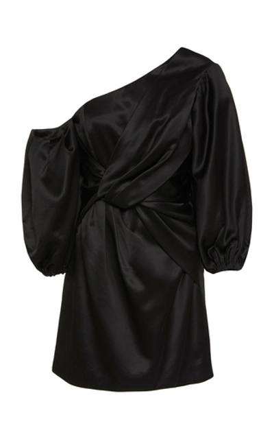 Amur Alessandra One Shoulder Satin Mini Dress In Black