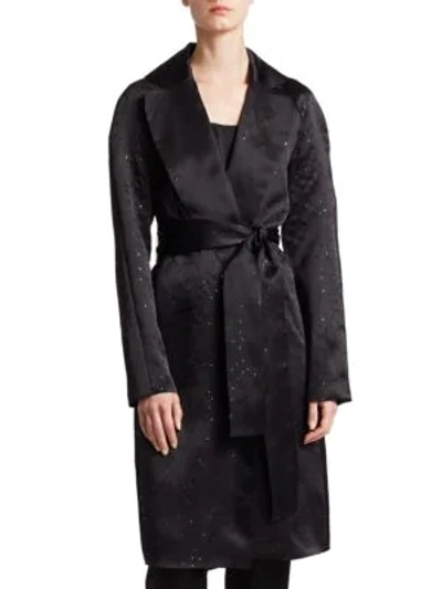 St John Sequined Silk Belted Organza Jacket In Caviar