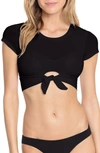 Robin Piccone Ava Solid Cropped T-shirt Bikini Top In Black