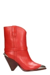 ISABEL MARANT RED LEATHER LAMSY ANKLE BOOTS,10789106