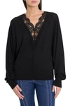 Chloé Lace-inset V-neck Wool-silk Pullover Sweater In Nero