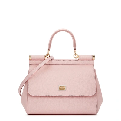 Dolce & Gabbana Miss Sicily Blush Grained Leather Top Handle Bag In Light Pink