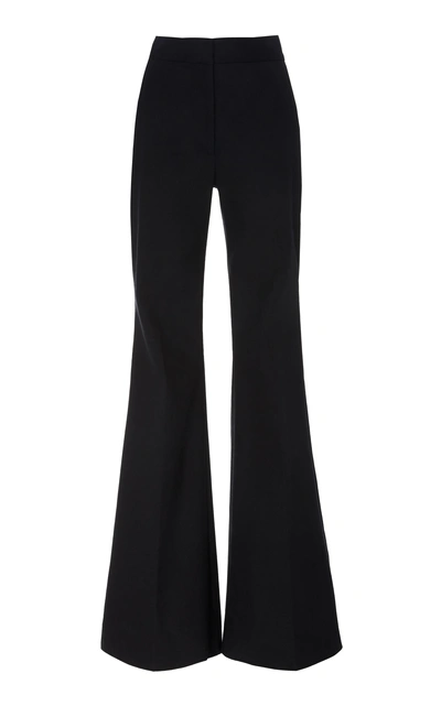 Adam Lippes High-rise Flared Textured Cotton Trousers In Navy