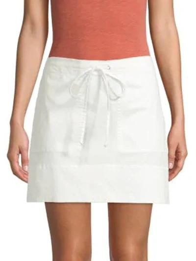 Theory Drawstring Stitched-pocket Twill Mini Skirt In Ecru