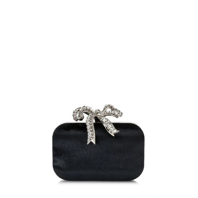 Jimmy Choo Cloud Black Liquid Velvet Clutch Bag With A Crystal Bow