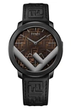 Fendi Run Away Leather Strap Watch, 41mm In Black