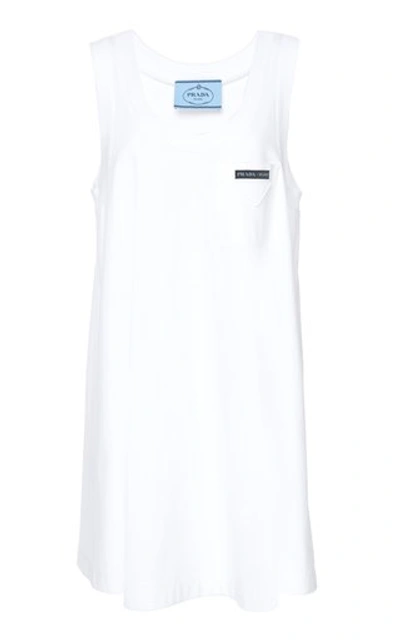 Prada Satin Bow-detailed Cotton-jersey Mini Dress In White