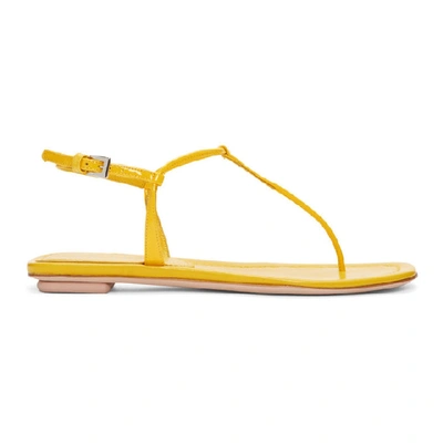 Prada Yellow Patent T-strap Sandals In Giallo