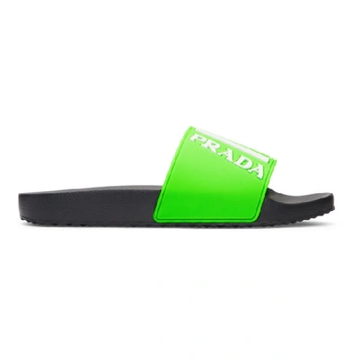 Prada Logo-embossed Rubber Slides In Green