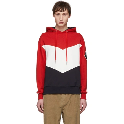 Moncler Tri-colour Striped Cotton Hooded Sweatshirt In Multicoloured