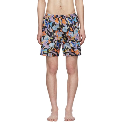 Prada Abstract Floral-print Swim Shorts In Black