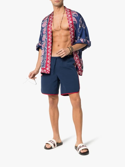 Gucci Short-length Grosgrain-trimmed Swim Shorts In Blue
