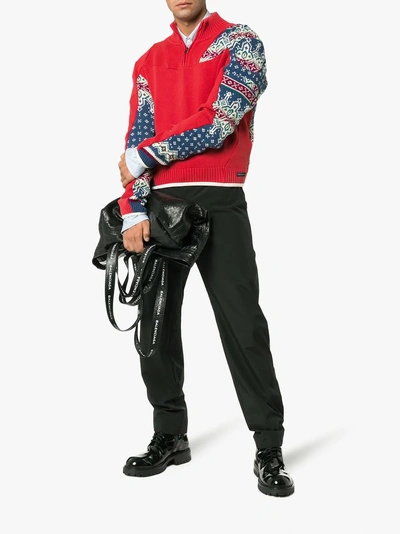 Gmbh Zipped Patchwork Sweater In Red