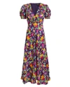 Saloni Lea Floral-print Silk Crepe De Chine Dress In Dark Purple