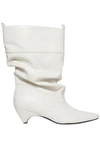 STELLA MCCARTNEY STELLA MCCARTNEY WOMAN GATHERED GLOSSED FAUX SNAKE-EFFECT LEATHER BOOTS WHITE,3074457345620125657