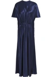 VIONNET WOMAN GATHERED SILK-SATIN MIDI DRESS NAVY,AU 1392478428817