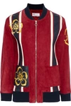 RED VALENTINO REDVALENTINO WOMAN LEATHER-APPLIQUÉD EMBROIDERED SUEDE BOMBER JACKET BRICK,3074457345619865513