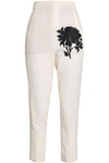 ANN DEMEULEMEESTER ANN DEMEULEMEESTER WOMAN EMBROIDERED CREPE TAPERED PANTS IVORY,3074457345619823216