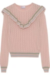 RED VALENTINO REDVALENTINO WOMAN RUFFLE-TRIMMED POINTELLE-KNIT WOOL SWEATER BLUSH,3074457345619865520