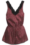 STELLA MCCARTNEY STELLA MCCARTNEY WOMAN LACE-TRIMMED POLKA-DOT SATIN PLAYSUIT CLARET,3074457345619207277