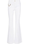 STELLA MCCARTNEY STELLA MCCARTNEY WOMAN CHAIN-EMBELLISHED HIGH-RISE FLARED JEANS WHITE,3074457345619930654