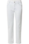 STELLA MCCARTNEY FAUX LEATHER-TRIMMED MID-RISE STRAIGHT-LEG JEANS,3074457345619772190
