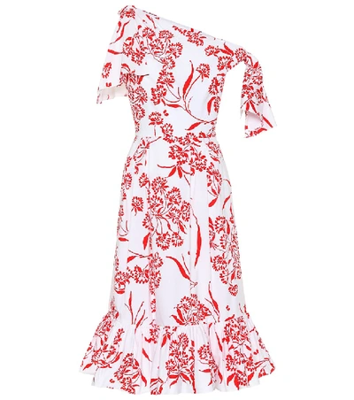 Carolina Herrera Knotted Asymmetric Printed Stretch-cotton Poplin Midi Dress In Floral