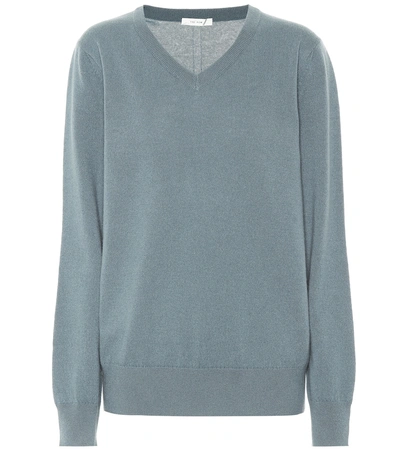 The Row Maley V-neck Long-sleeve Cashmere-blend Jumper In Blue