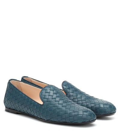 Bottega Veneta Fiandra Intrecciato Leather Loafers In Blue