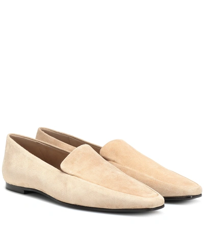 The Row Minimal Suede Loafers In Beige