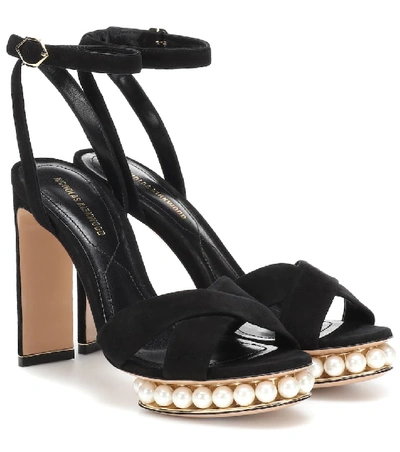 Nicholas Kirkwood Casati Faux Pearl-embellished Suede Platform Sandals In Black