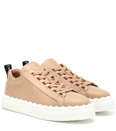 Chloé Lauren Scalloped Leather Trainers In Beige