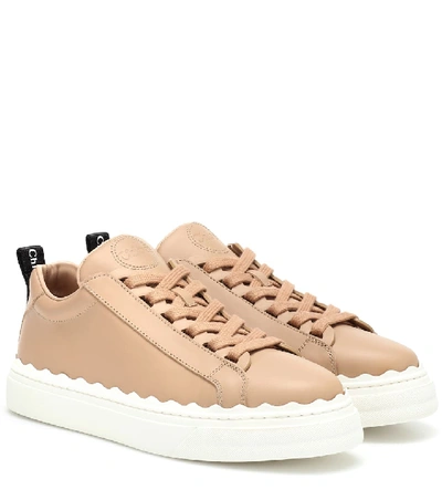 Chloé Lauren Low-top Leather Sneakers In Beige