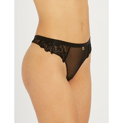 Aubade Tanga Lace And Tulle Thong In Noir