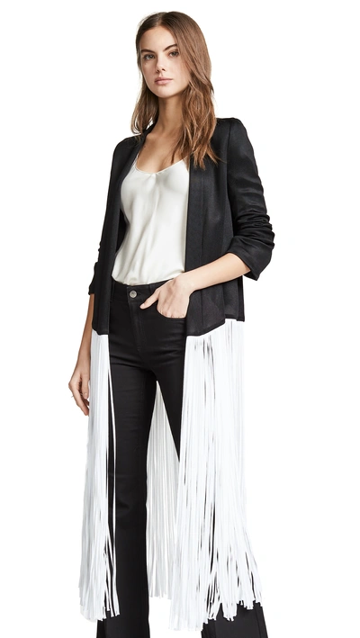 Galvan Dusk Long Contrast Fringe Jacket - 黑色 In Black/white