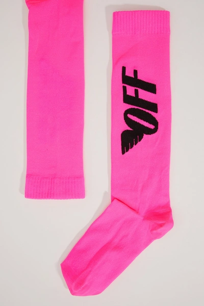 Off-white Wing Logo Fluorescent Socks In Fucshia Black