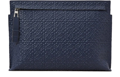 Loewe Large Logo Embossed Calfskin Leather Pouch In Navy Blue