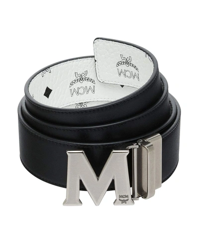 Mcm Men's Visetos Reversible M-buckle Monogram Belt In White